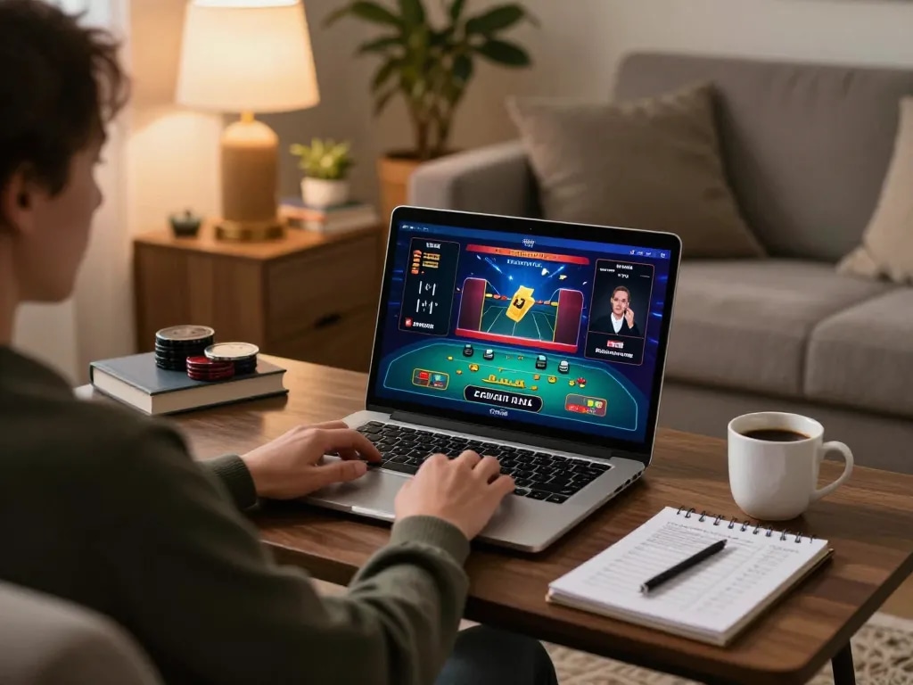Engaging scene from new88blog showcases a player strategizing online gambling at home.