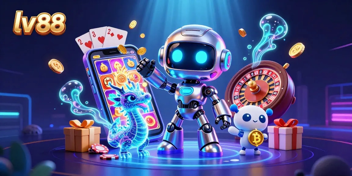 Engage with the vibrant gaming world of lv 88 featuring a dynamic casino scene with slot machines and poker elements.