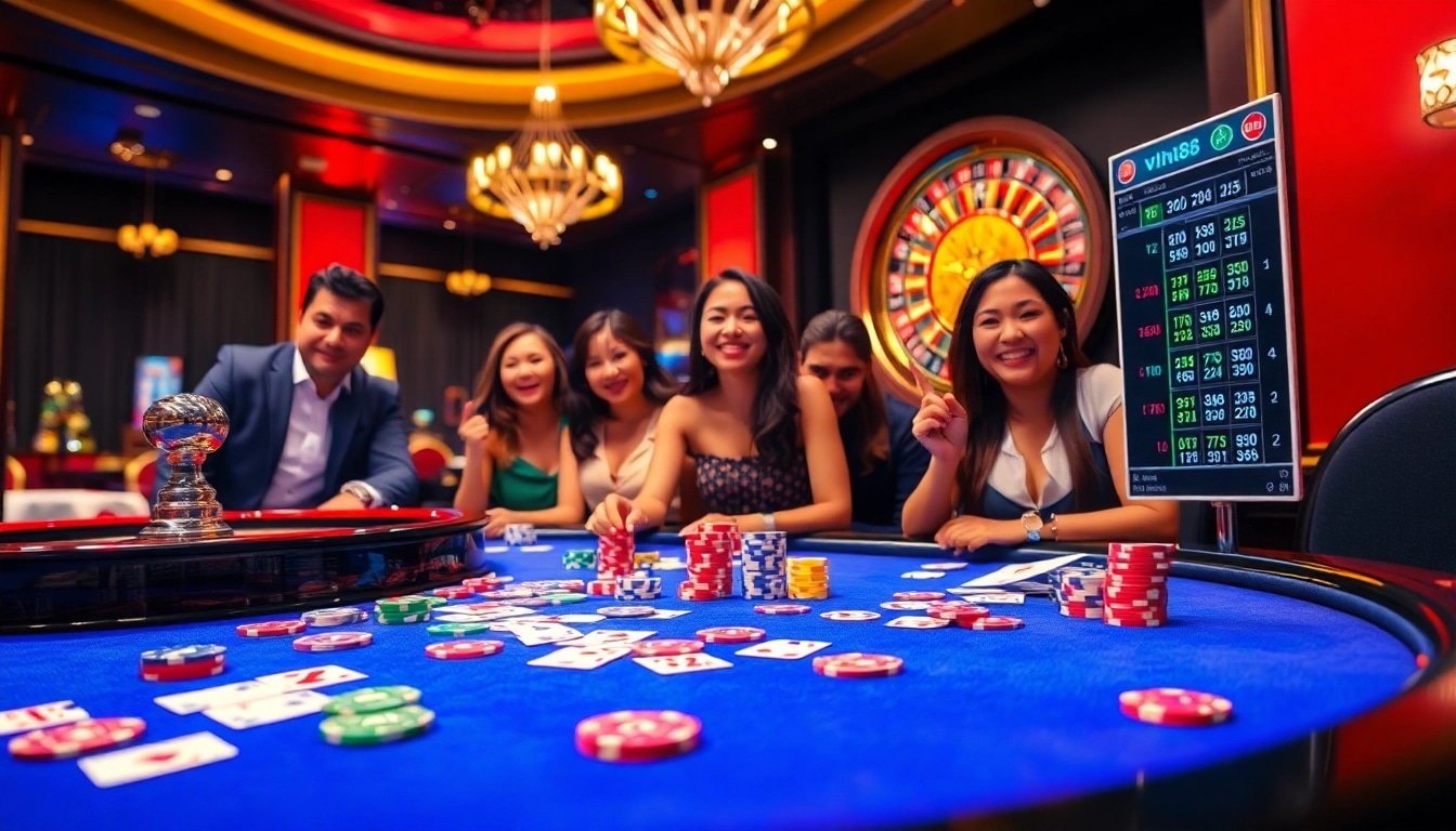 Action-packed gambling at the gaming table of website vin88 with poker chips and cards.