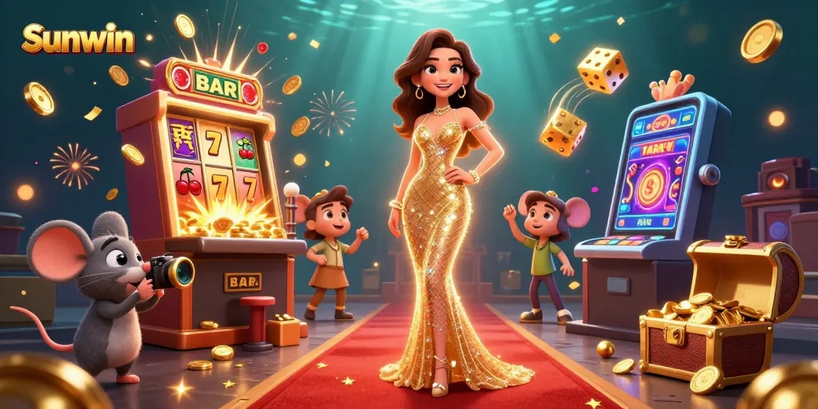 Engage with thrilling casino action at Sunwin with a dynamic scene celebrating gambling excitement, excitement, and winning.