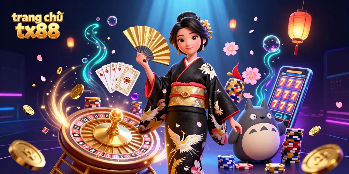 Experience the captivating world of trang chủ tx88 with colorful casino elements, shimmering coins, and dynamic characters.