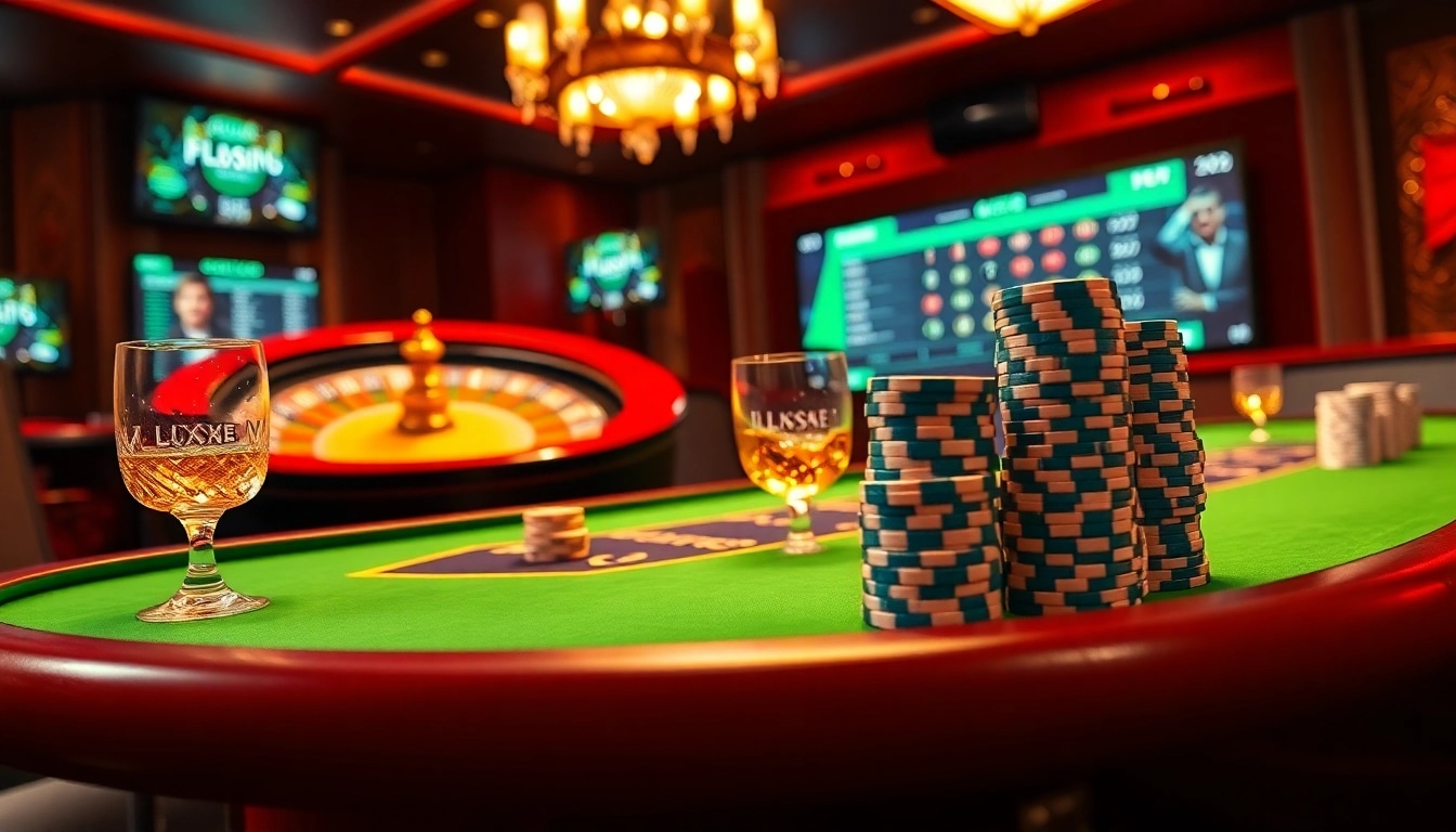 lu88 players experience excitement at a luxurious poker table with vibrant casino elements.