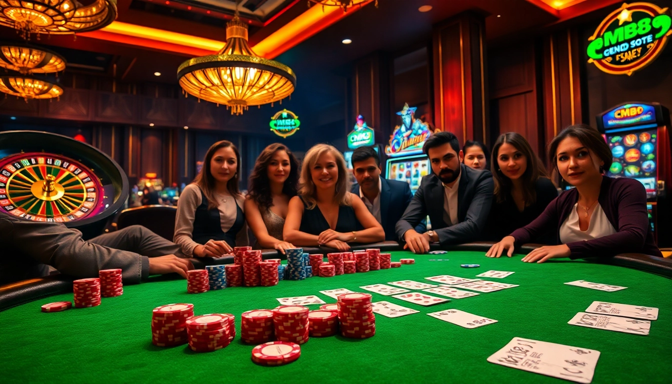 Experience high-stakes excitement at a CM88-themed casino table with poker chips and cards.