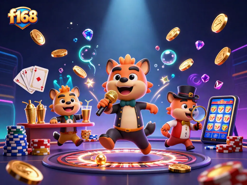 f168 hyenas run a lively comedy casino club filled with gold coins and poker elements