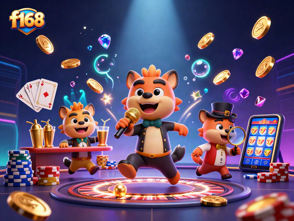 f168 hyenas run a lively comedy casino club filled with gold coins and poker elements
