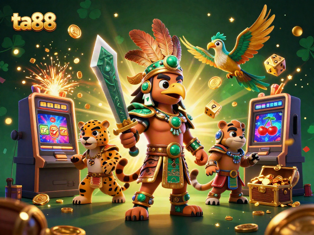 Play thrilling slots with ta88 and discover colorful game elements in a vibrant casino scene.