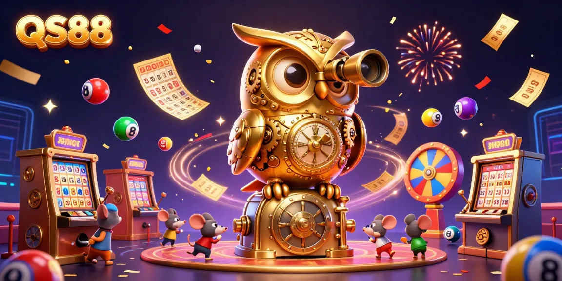 Experience the thrill of QS88 with a vibrant 3D casino illustration full of lively gambling elements.