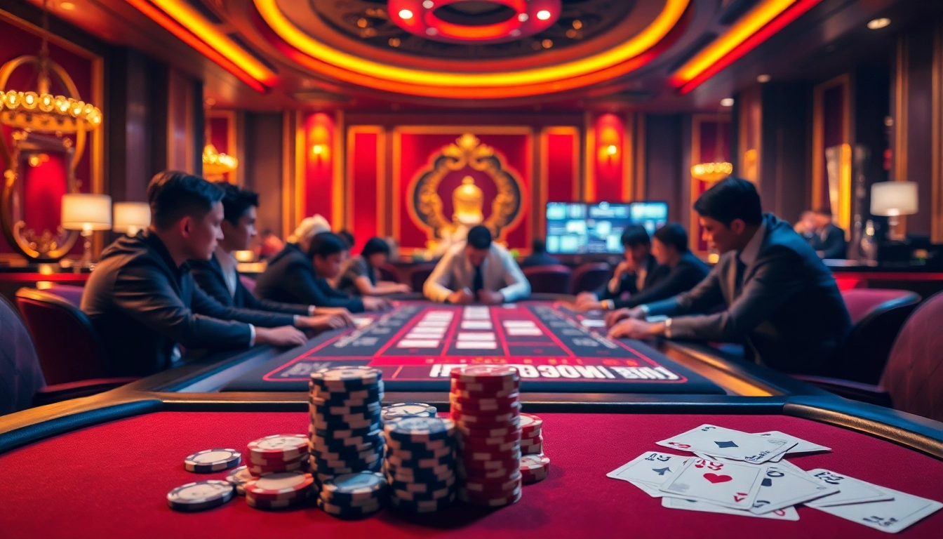 Engaging casino atmosphere with players enjoying poker at Nhà cái 78Win.