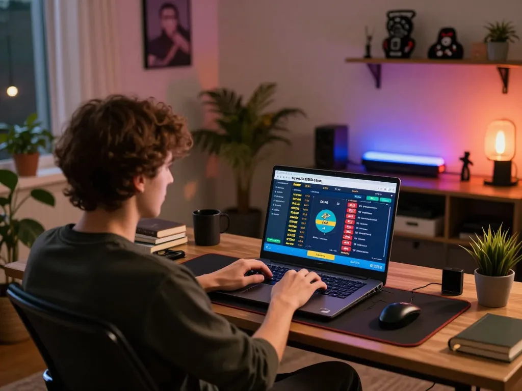 Engaging sports betting session on https://c168b.com/ with cozy home setup and interactive screen elements