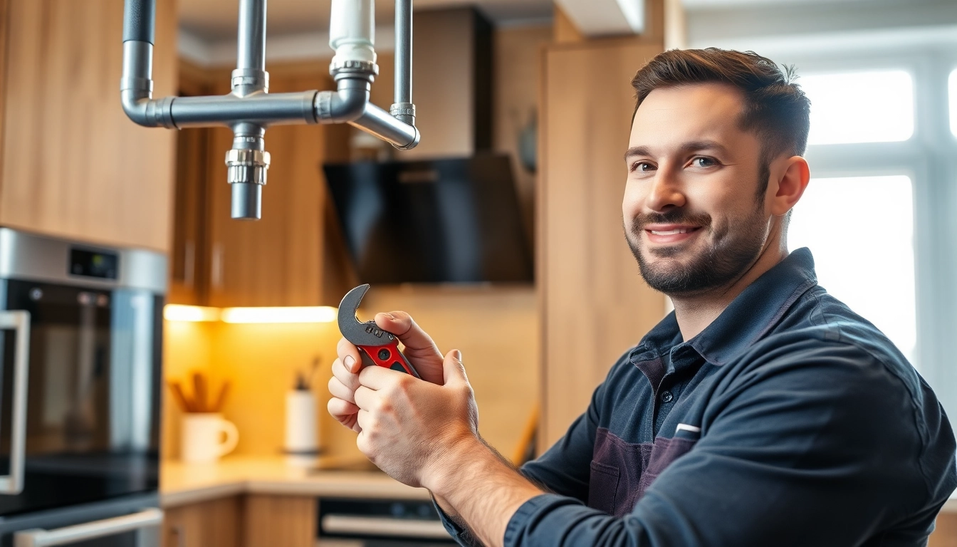 Expert plumber north shore installing pipes in a modern kitchen with warm ambiance.