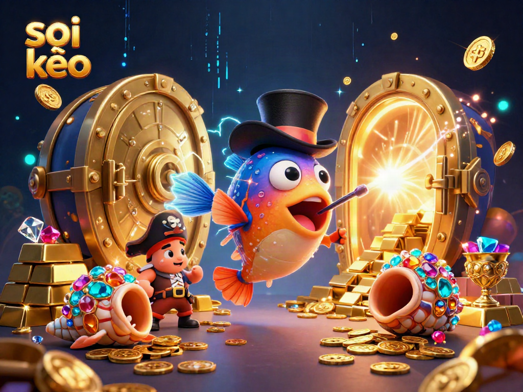 Soi kèo to win big with a dazzling 3D scene of a deep-sea anglerfish, pirate shrimp, and gemstone snail in a treasure vault.