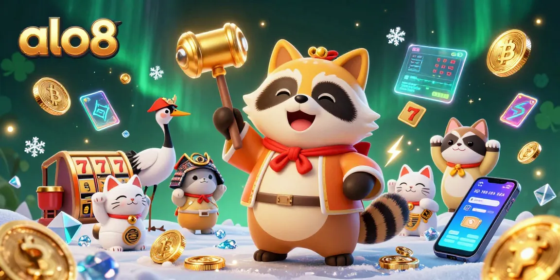 Engage with alo8's exciting slot games featuring a cheerful tanuki and colorful fortune cats.