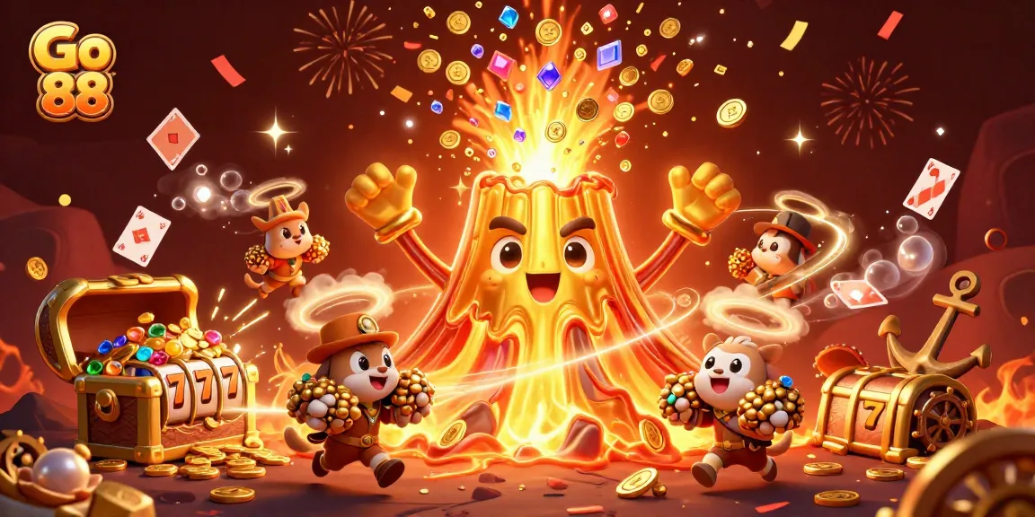 Experience Go 88 in action with a vibrant 3D scene full of thrilling casino elements and treasures.