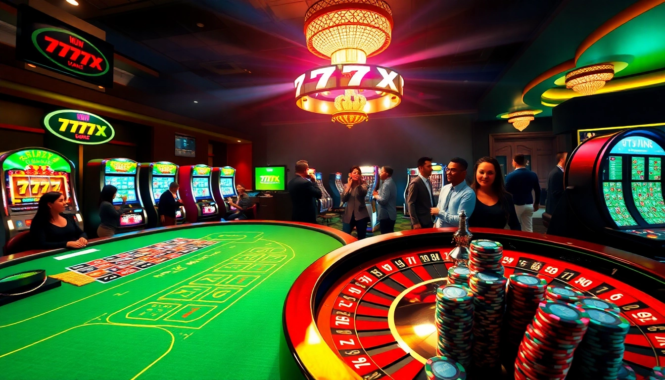Experience the thrill of gambling at 777X with vibrant casino tables and dynamic gameplay scenes.
