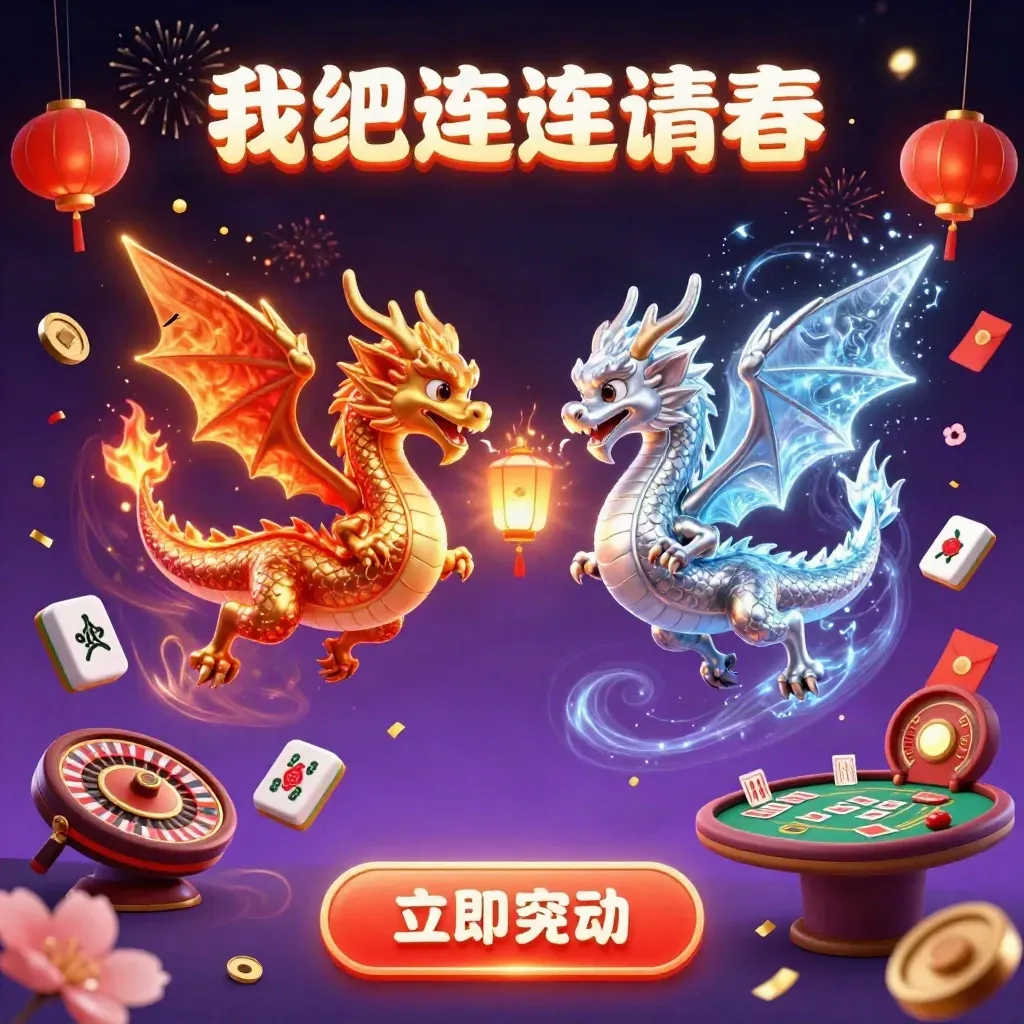 Gold and silver dragons amid casino magic, fireworks, coins, and a roulette wheel.