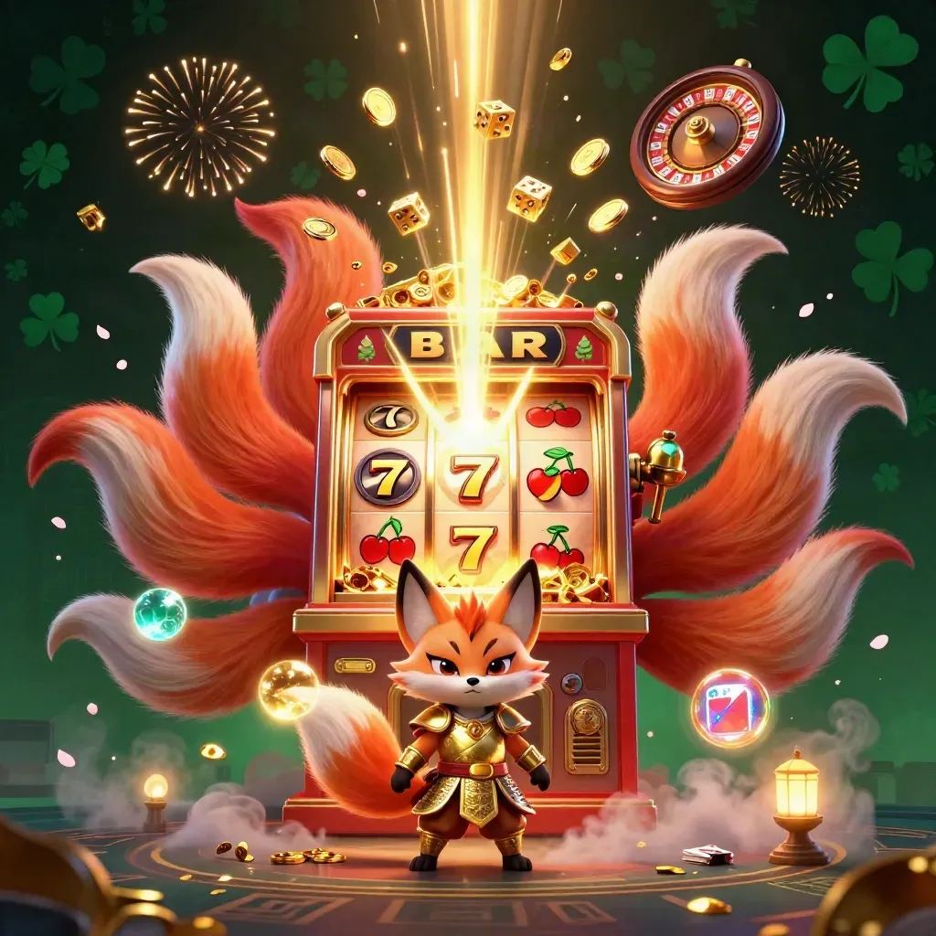 Neon fox spirit and armored mouse amid exploding jackpots, coins, cards and casino lights