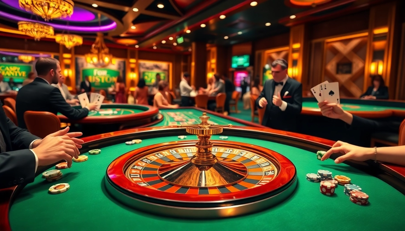 Players enjoying high-stakes games at MM88 PRESS's luxurious casino tables.