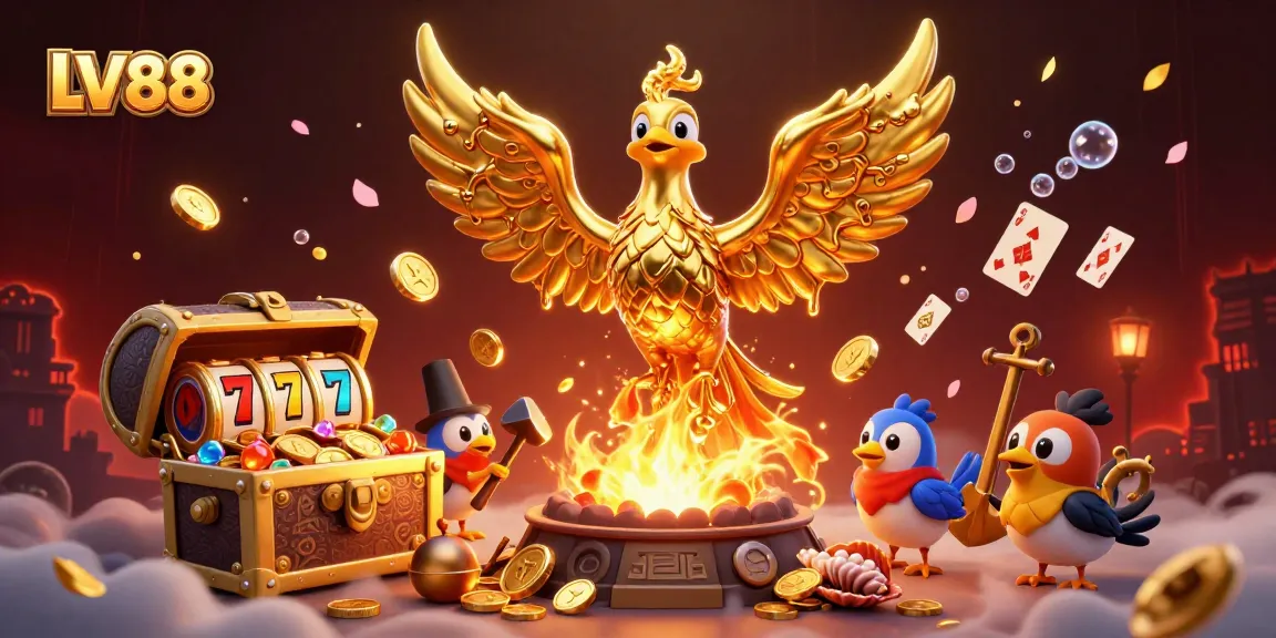 Engage with LV88's exciting slot games featuring a golden phoenix and dynamic gaming elements.