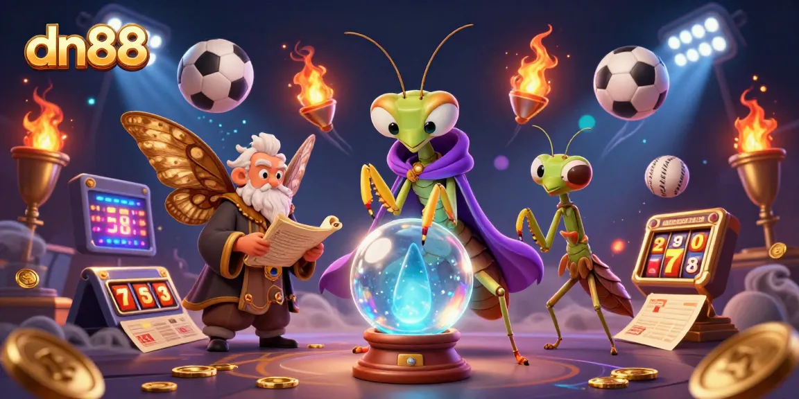 Experience thrilling gaming at dn88, featuring diverse casino games and a mystical fortune teller scene.