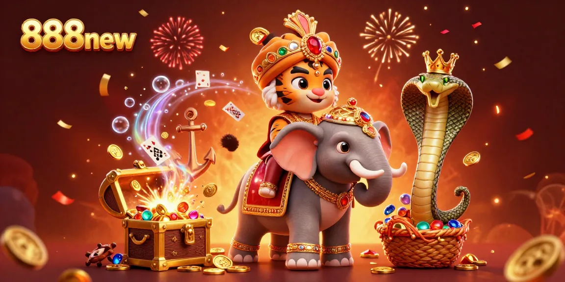 Play exciting casino games with 888new's vibrant, engaging 3D illustration of a majestic maharaja and his companions.