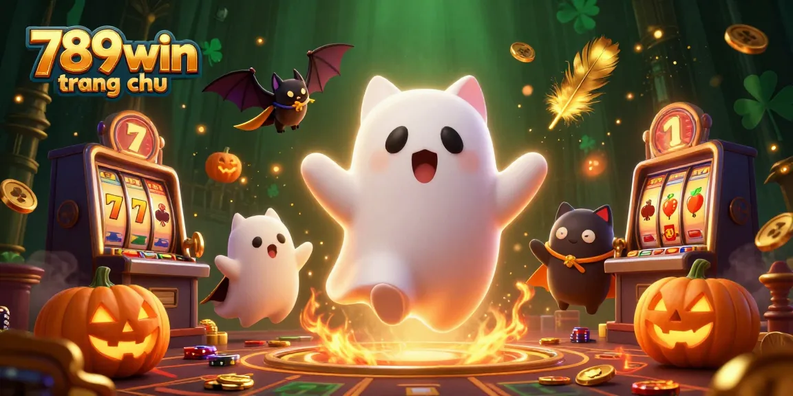 Engage in exciting gameplay with the whimsical 789win trang chu casino scene featuring a glowing ghost cat.