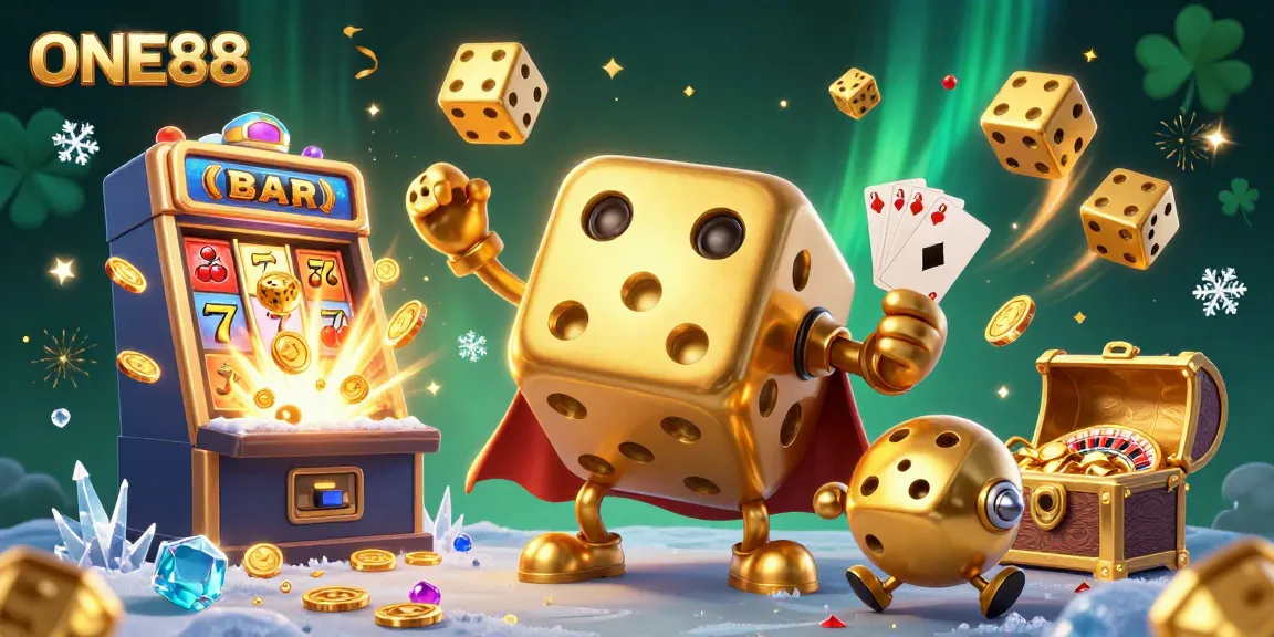 Experience the excitement of ONE88 with this vibrant 3D illustration featuring dynamic casino elements.