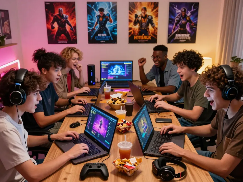 Group enjoying HTML porn games online in a vibrant gaming environment.