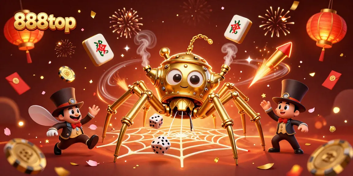 Spin the wheels of fortune at 888top with a vibrant casino-themed illustration.