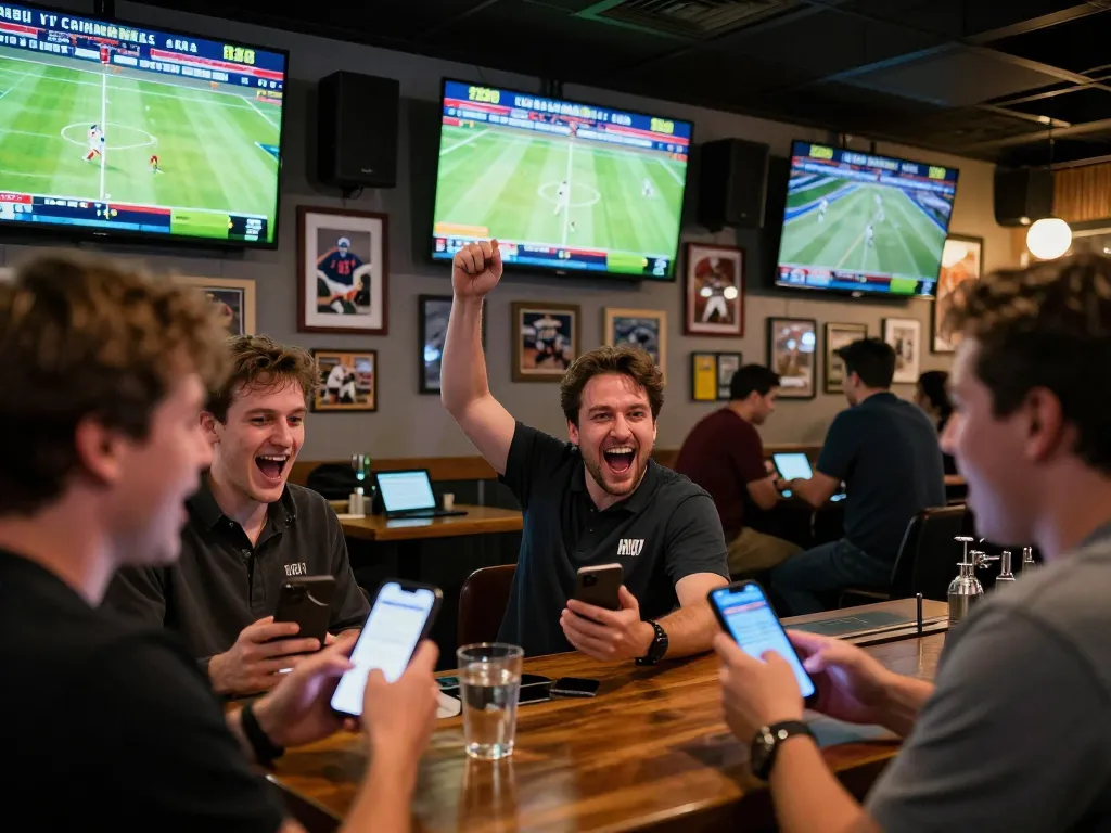 TIP88 betting action with fans cheering for their teams at a lively sports bar