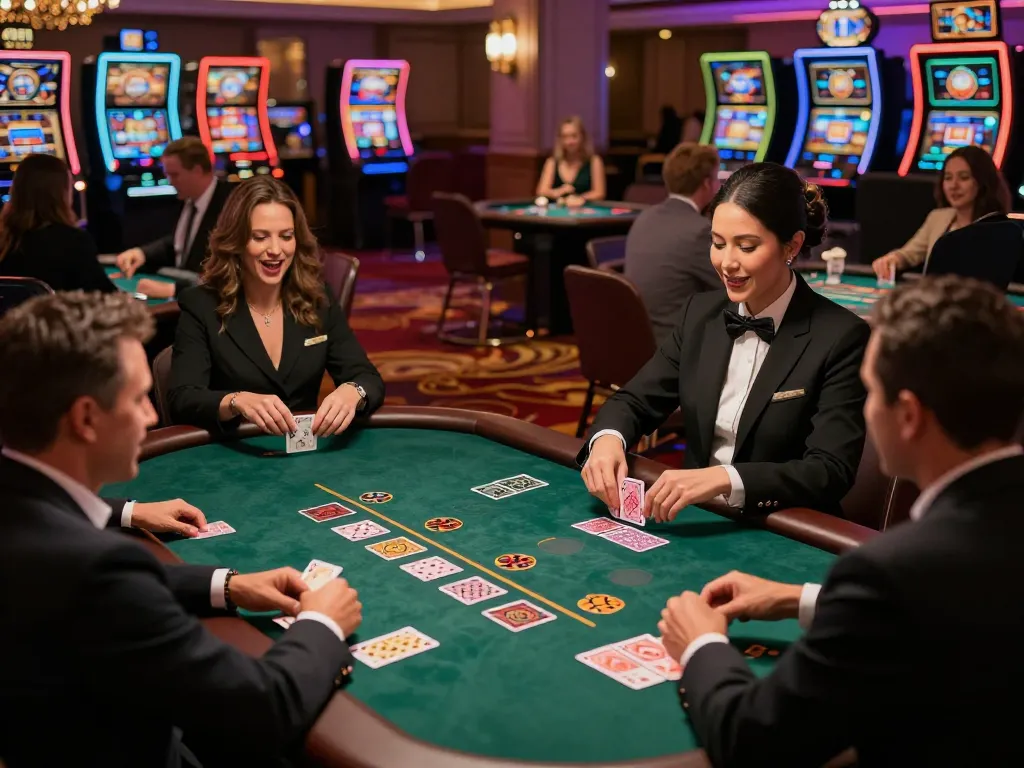 Players at a blackjack table enjoying cards and strategy at https://max88sss.com/ casino floor