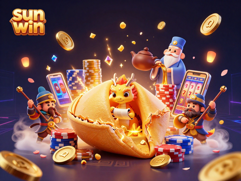 Experience big wins at sun win with this vibrant casino-themed illustration showcasing festive action.