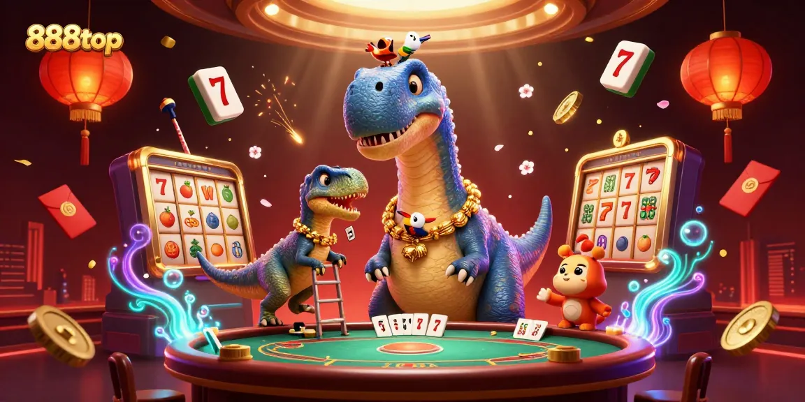 Play engaging games with 888top amidst thrilling casino elements and vibrant characters.