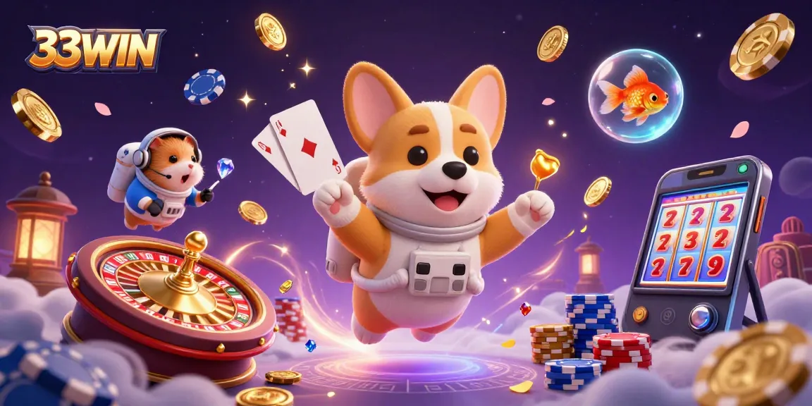 Win big with 33WIN in a space casino adventure featuring animated characters and thrilling games.