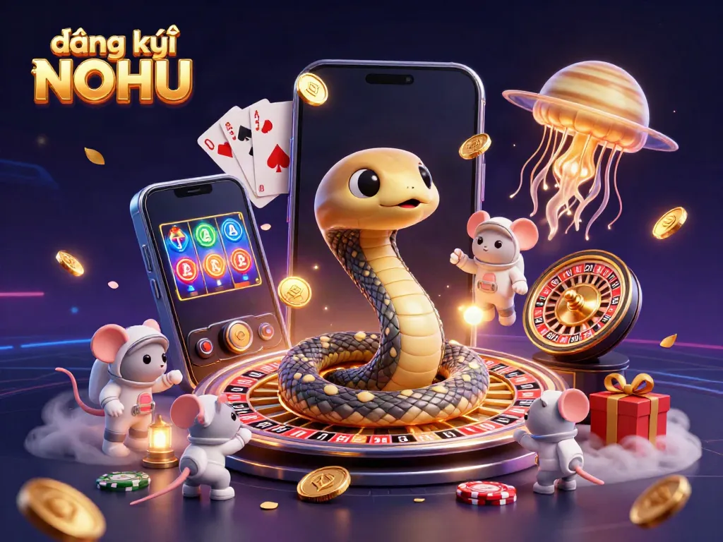 Play thrilling slots with đăng ký NOHU through this vibrant cosmic casino scene featuring a roulette wheel