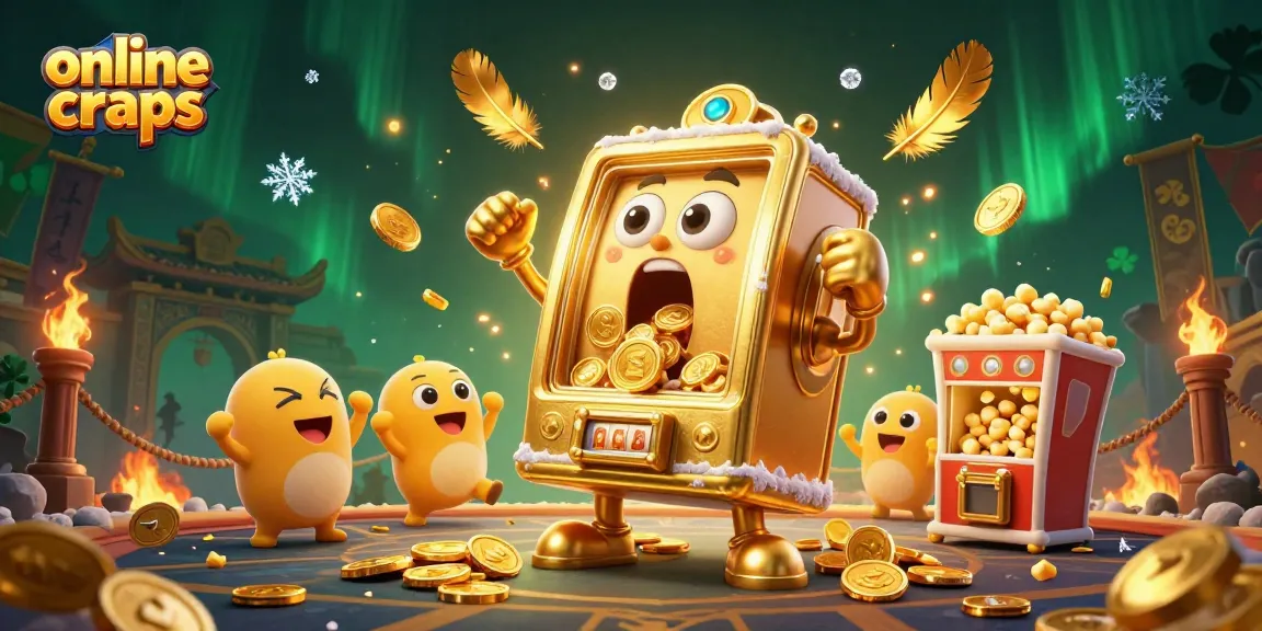 Engage in online craps with an expressive golden slot machine hitting jackpots amidst cheering baby slots.