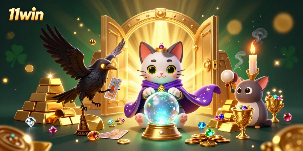 Experience thrilling gameplay at 11win with a vibrant scene of fortune teller characters and casino elements.
