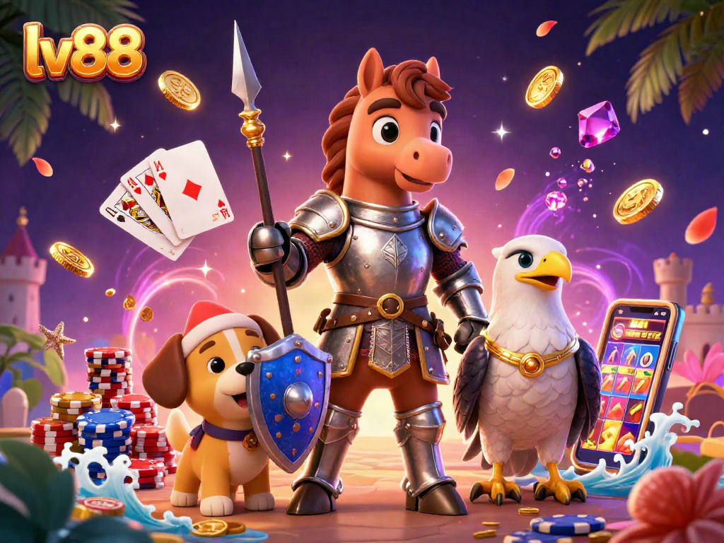 Experience thrilling gameplay with lv88's knight, puppy, and falcon amidst cascading casino rewards.