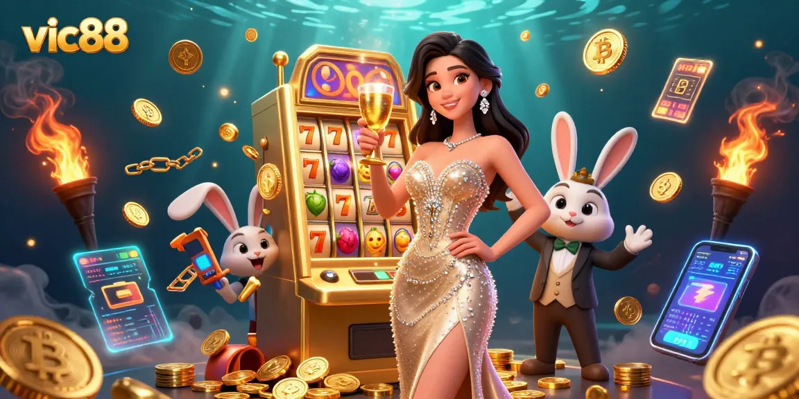 Win big at vic88 with a dazzling 3D casino scene featuring a glamorous woman and massive jackpot!