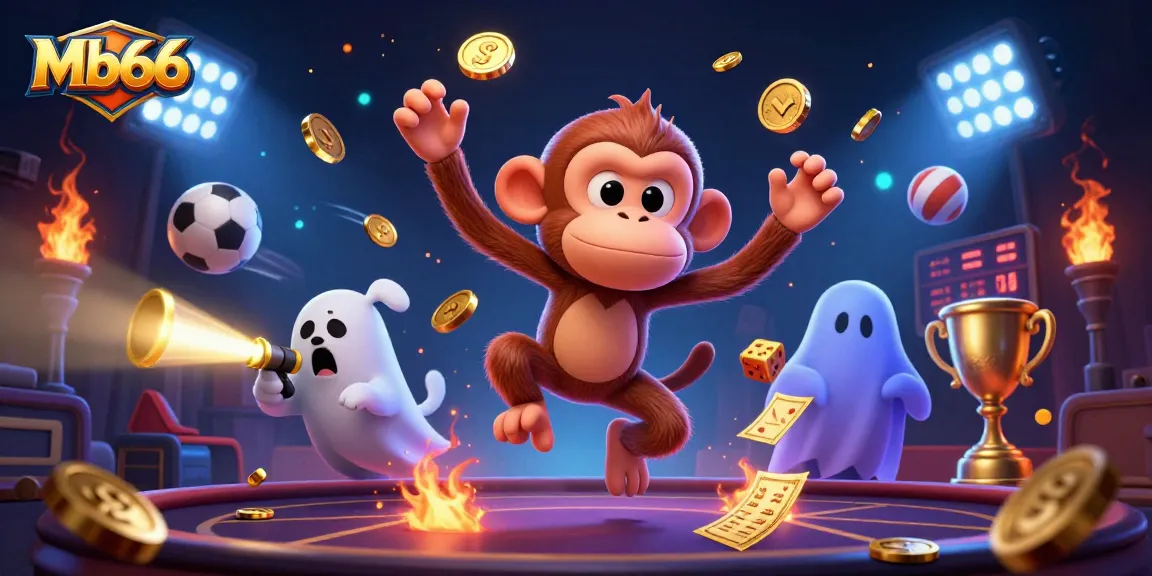 Mb66 showcases a playful poltergeist monkey and ghost-hunter puppy in an exciting casino scene, elevating the fun!