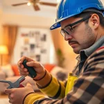 Experienced electrician vancouver conducting repairs in a bright, modern home setting.