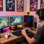 Interactive gaming setup highlighting exciting xxx games with vibrant lighting and engaging decor.