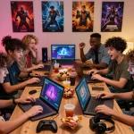 Group enjoying HTML porn games online in a vibrant gaming environment.