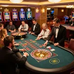 Experience thrilling roulette gameplay at Jun88 casino with players engaged and croupiers spinning the wheel.