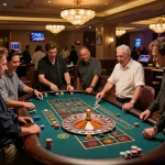 LUCKY88 players enjoying a thrilling roulette game with vibrant atmosphere and engaging gameplay.