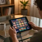 Engaging in online entertainment with PH22 casino app on tablet as reels spin.