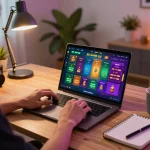 Engaged player enjoying 68 Game Bài online, showcasing an interactive gaming setup with strategy notes.