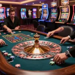 Players placing bets at a roulette table in a luxurious casino while enjoying the co88 gaming experience.