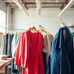 Showcasing stylish outfits as Women’s Clothing Manufacturer crafting garments in a vibrant workshop.