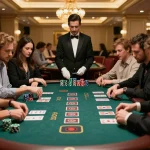 Players at SC88 trang chủ analyze their cards at an upscale blackjack table, showcasing strategic gameplay