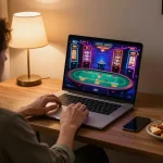 Tic88 uy tín gaming scene showing an immersive online casino experience with a cozy setup.